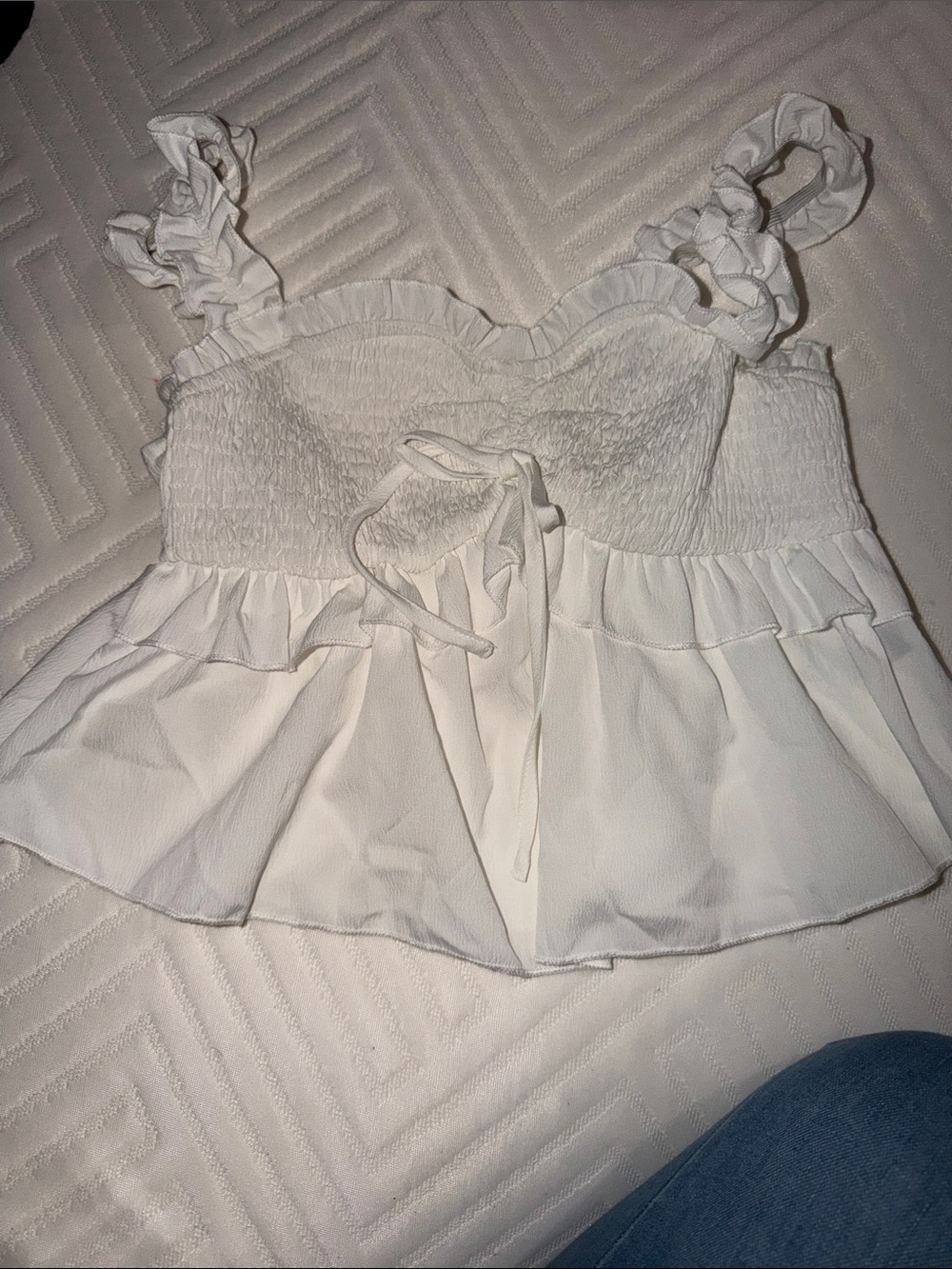 SHEIN White Ruffled Smocked Peplum Camisole